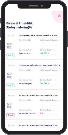Bireysel emeklilik sözleşmelerim ekranı