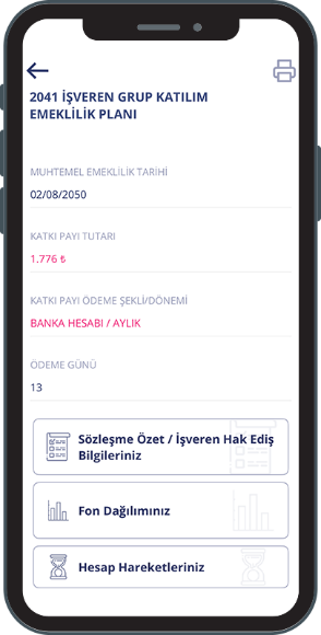 Emeklilik planı detay ekranı