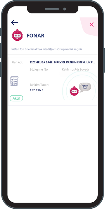 FONAR sözleşme seçimi ekranı