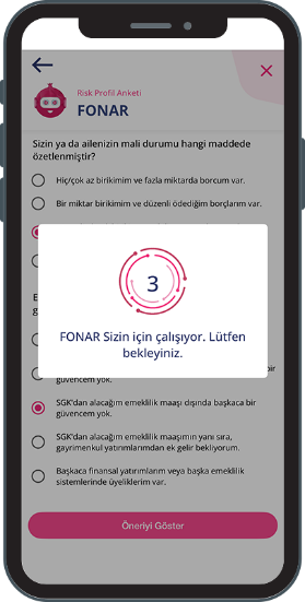 FONAR risk profil anketi ekranı