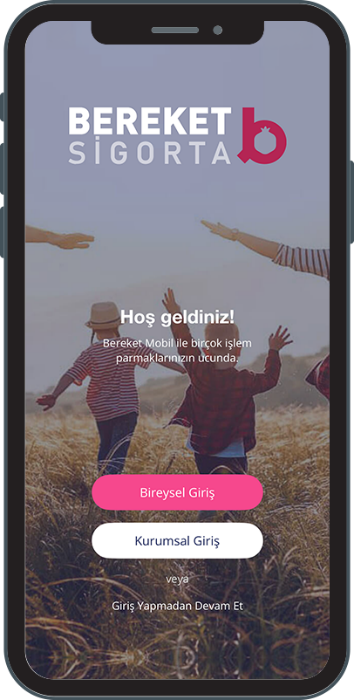 Bereket Mobil uygulama giriş ekranı
